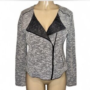 Banana Republic Asymmetric Moto Jacket Women’s Size 6 Gray Tweed Black Trim